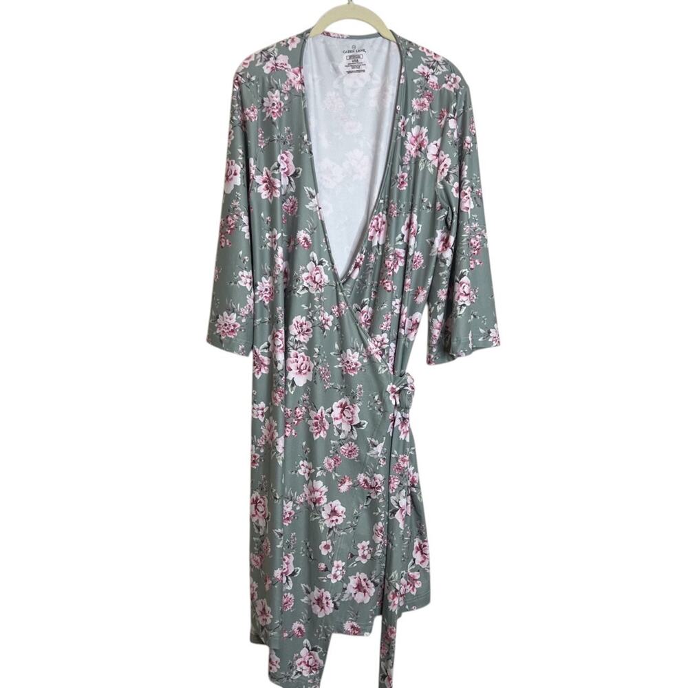 Caden Lane Floral Maternity Nursing Wrap Robe One Size Sage Pink Belted